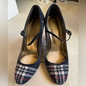 J. Crew Heather wool gray plaid Mary Jane heels size 8